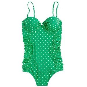 J Crew green polka dot one piece swimsuit